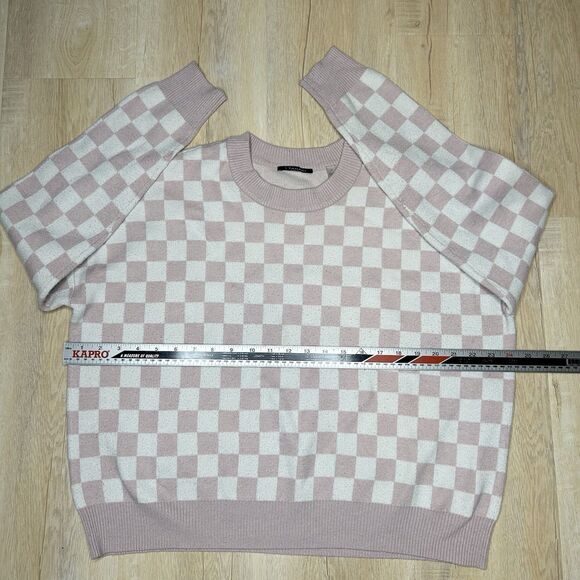 T-Tahari Womens Pink & White Checkered Crew Neck Long Sleeve Sweater Size LRG - Picture 4 of 6